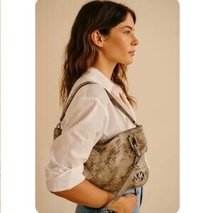 MICHAEL Michael Kors Natural Embossed Python Leather Tote Bag.